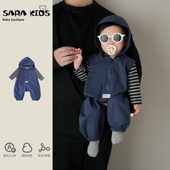 两件套装 小月龄洋气小套装 男童上衣背带裤 新款 婴儿男宝宝衣服春季