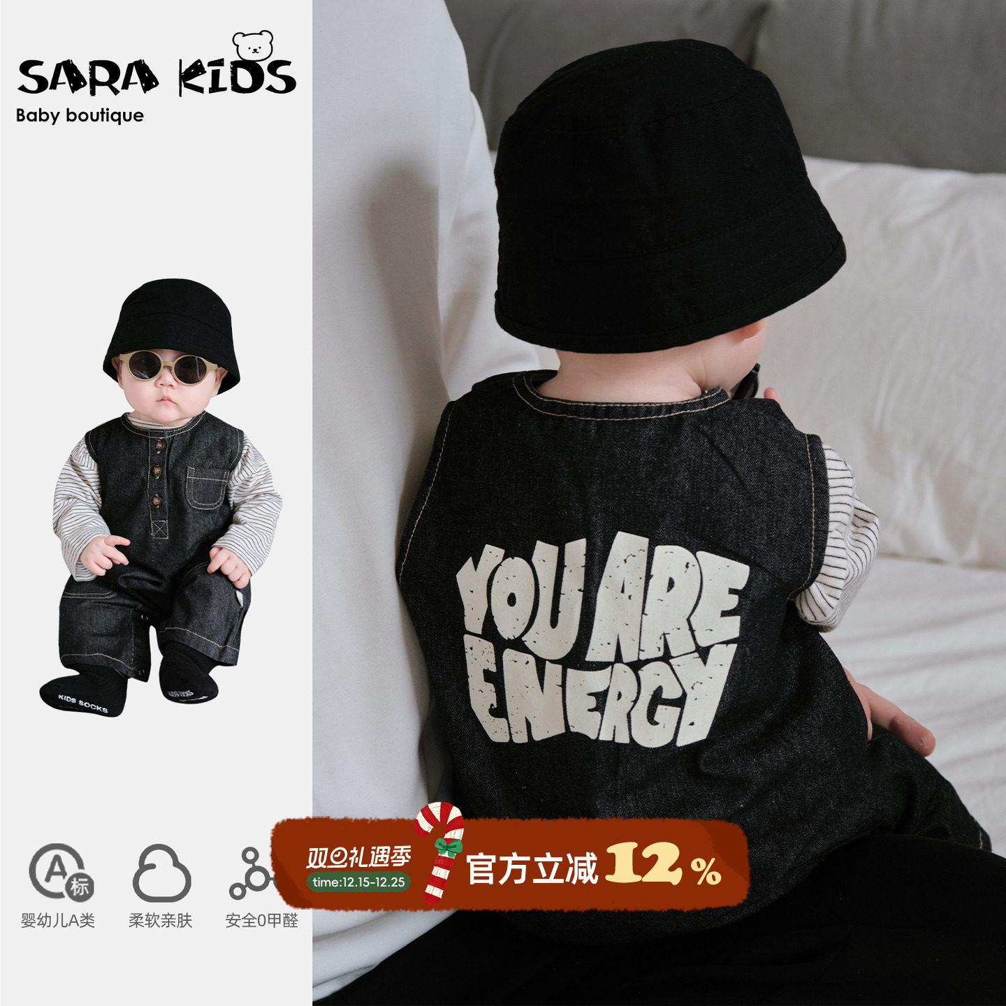 婴儿衣服春秋装男宝宝连体衣秋季套装超萌婴幼儿牛仔外出爬服秋款