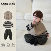 韩系洋气春装 婴儿分体套装 休闲裤 男宝宝衣服春秋外出服马甲打底衫