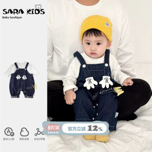 春秋套装 童装 洋气男宝宝衣服春装 t恤背带连体裤 款 婴儿牛仔背带裤