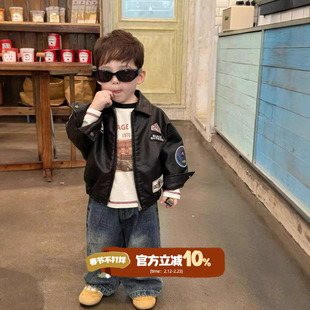 男童春套装2026新款洋气皮夹克T恤裤子宝宝衣服时髦婴儿分体春装