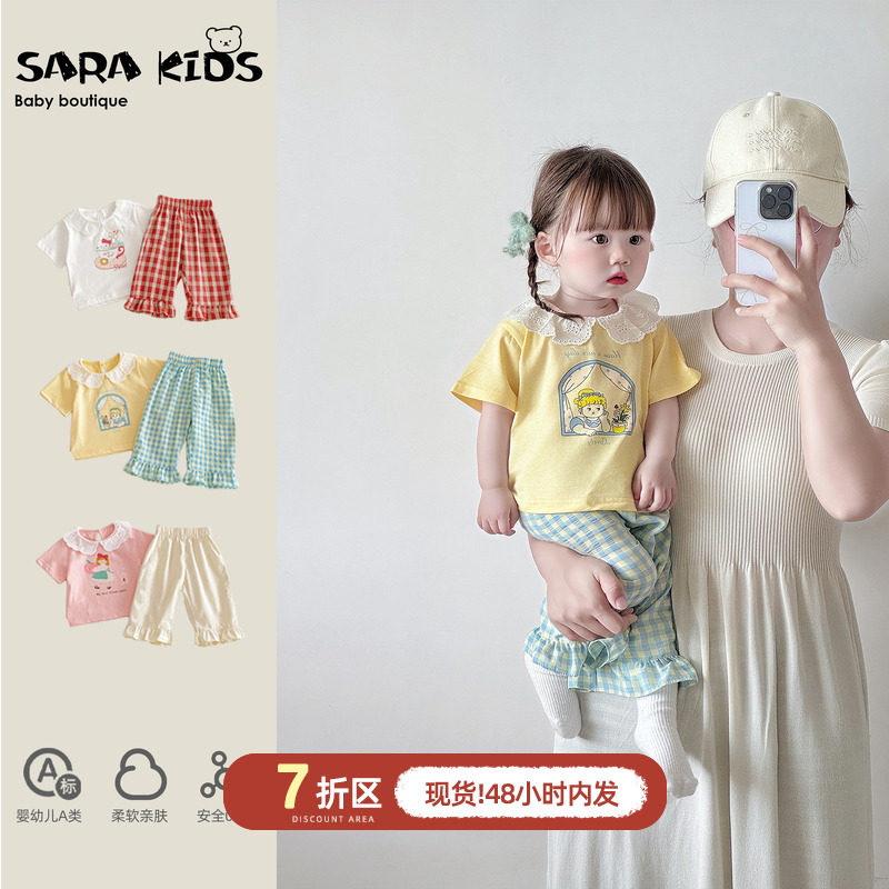 婴幼儿夏天小套装甜美可爱女宝宝衣服夏季儿童短袖T恤裤子外出服图片