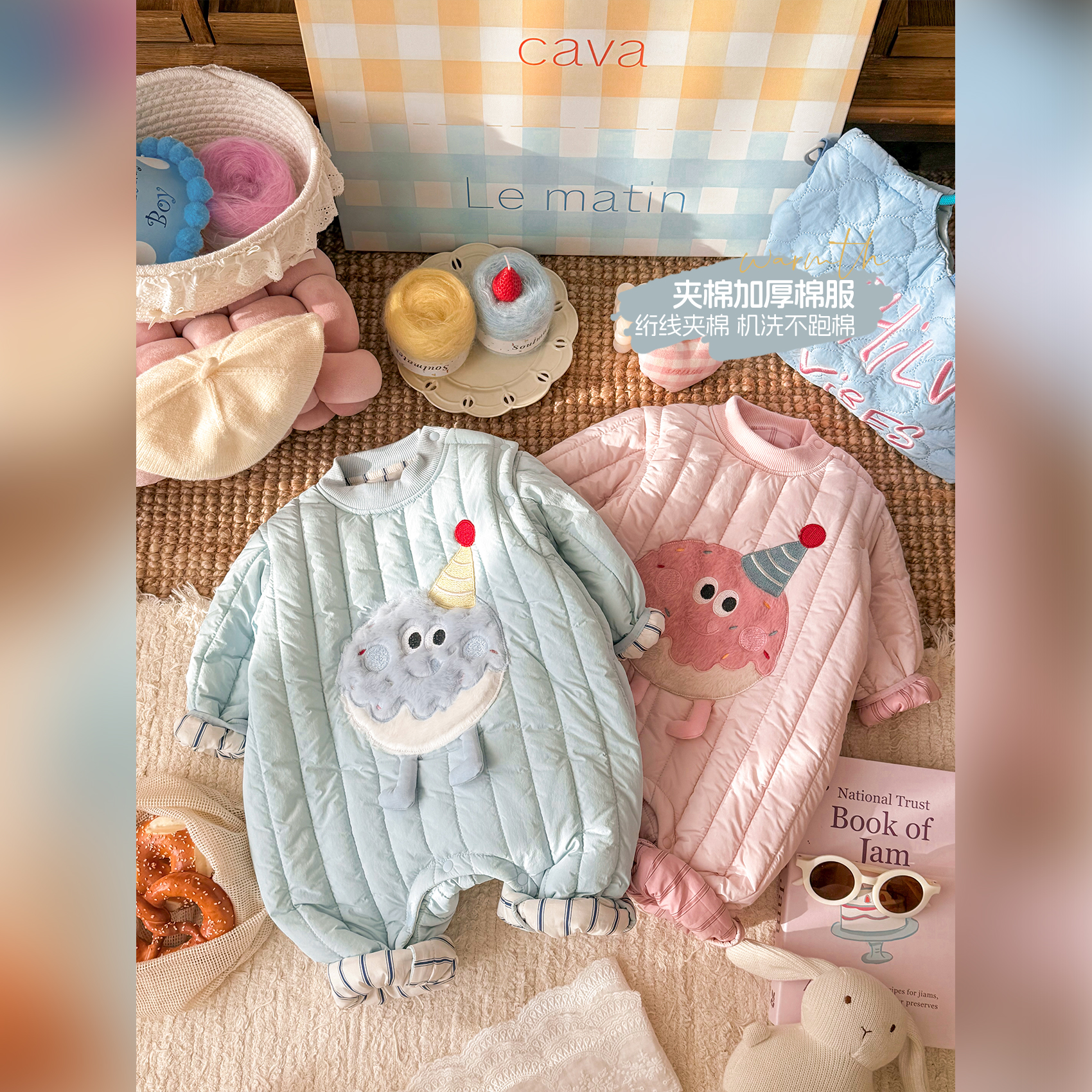 婴儿夹棉连体衣冬季加厚