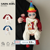 周岁男宝宝衣服春装 婴儿连体衣小月龄1岁抓周礼服生日宴早春爬服