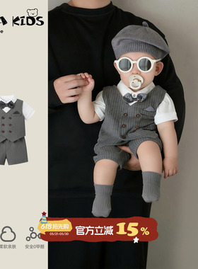 男宝宝周岁礼服夏季婴幼儿套装洋气男童西装三件套26新款夏装衣服