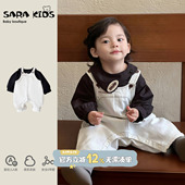 小月龄韩系衬衫 男宝宝背带裤 2026新款 洋气男童春装 分体外出服 套装