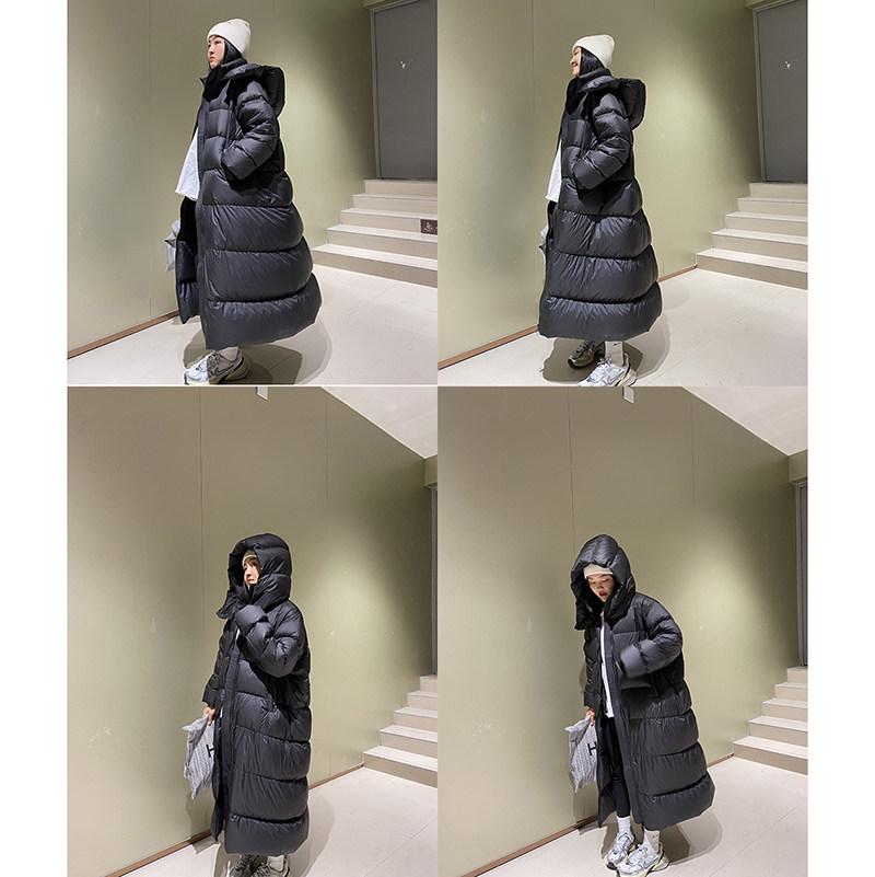 休闲加长款连帽鹅绒服