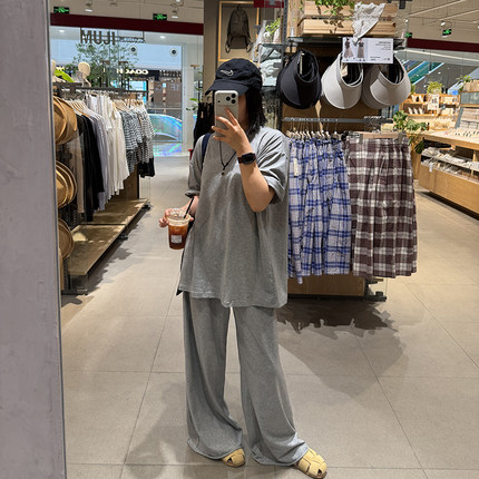 LULUZHANG 简约好穿舒适中性风休闲oversize圆领短袖阔腿裤套装女