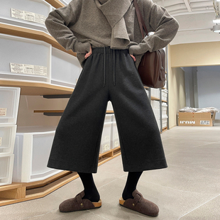 2025新款 加厚靴裤 外穿韩系七分休闲子 女秋冬季 灰色毛呢八分阔腿裤