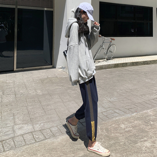 子 运动裤 女宽松束脚秋冬季 高腰显瘦直筒灯笼裤 小个子九分休闲卫裤