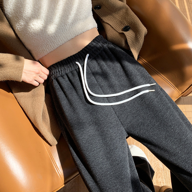窄版阔腿裤女秋冬季2026新款加绒人字纹毛呢裤慵懒松弛感休闲裤子,女装/女士精品,休闲裤,淘宝优惠券,粉丝福利购,淘宝优惠卷