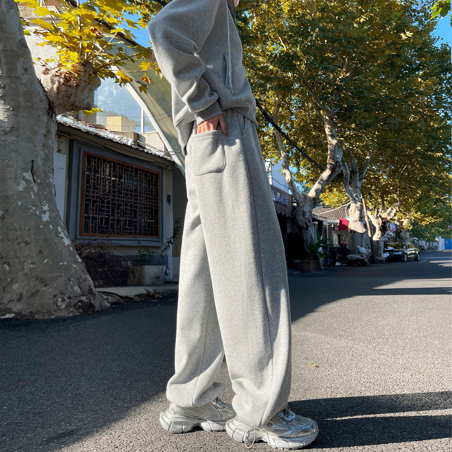 运动套装女秋冬季2025新款爆款收脚卫裤灰色美式卫衣外套运动套装