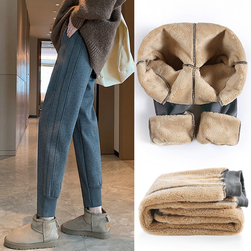 加绒运动裤女秋冬加厚仿羊羔绒卫裤深灰色宽松束脚哈伦裤子休闲裤,女装/女士精品,休闲裤,淘宝优惠券,粉丝福利购,淘宝优惠卷