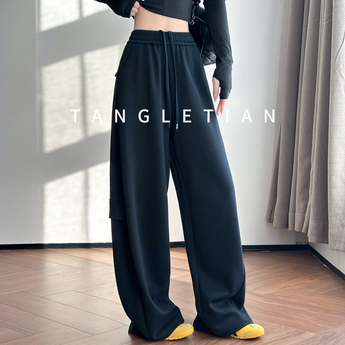 美式高腰弯刀阔腿裤女春秋2026年新款工装裤子百搭显瘦慵懒阔腿裤