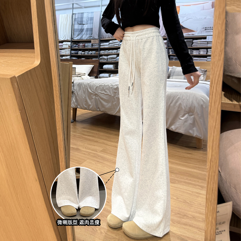 白色微喇叭裤女2025新款春秋薄款小个子运动裤休闲高腰修身卫裤子