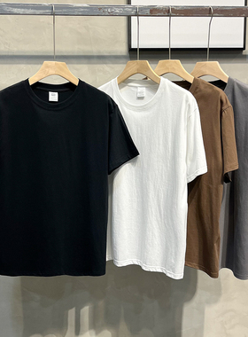 夏季美式重磅厚实纯棉短袖t恤男女士基础款圆领纯色打底衫白色潮
