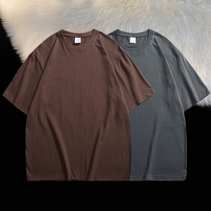 春夏美式重磅纯棉短袖t恤男女圆领宽松男士纯白色打底衫2024新款