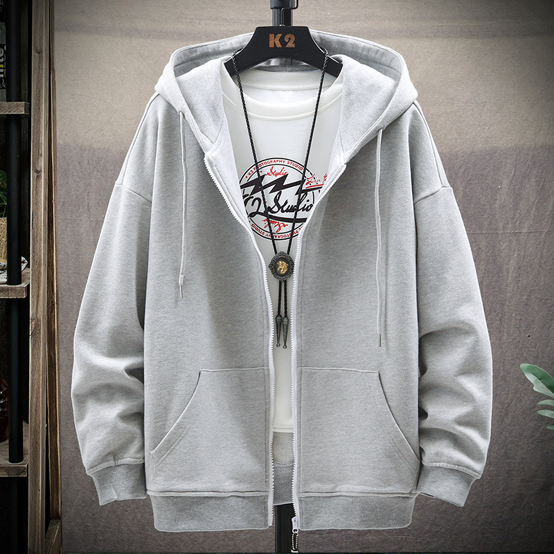 纯色韩版连帽卫衣外套男