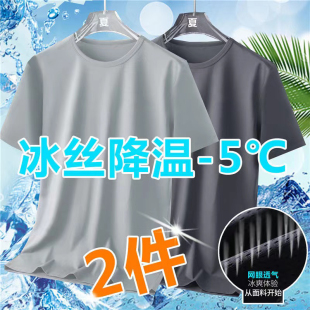 韩版 t恤男士 夏季 透气薄款 潮 2件装 休闲运动冰丝速干网眼短袖 大码