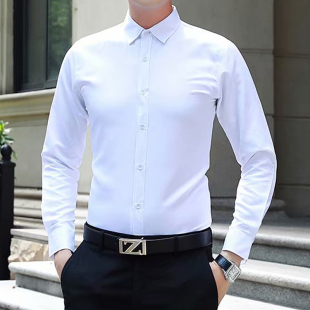 男上班正装 商务韩版 休闲修身 春夏季 衬衣服男士 纯白色衬衫 短袖 长袖