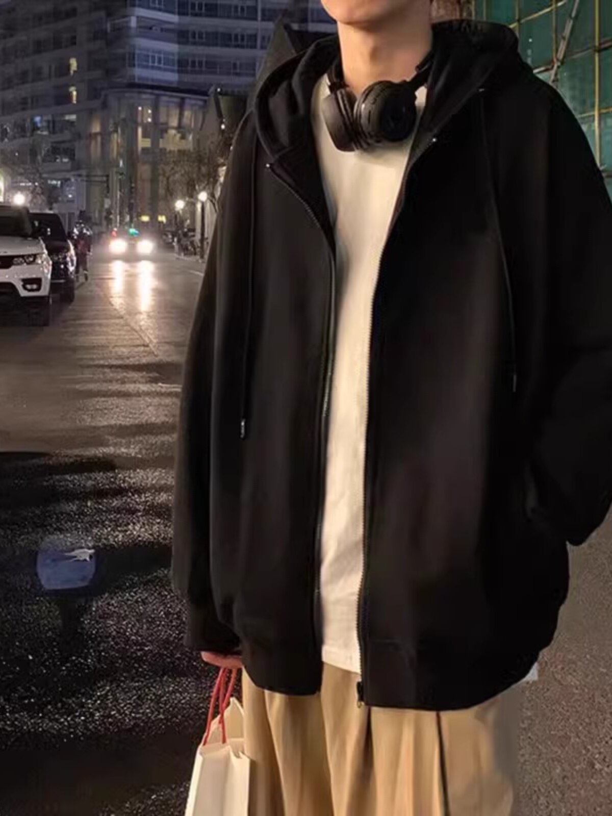 连帽卫衣男春秋潮牌纯色开衫夹克外套韩版潮流百搭休闲拉链上衣服