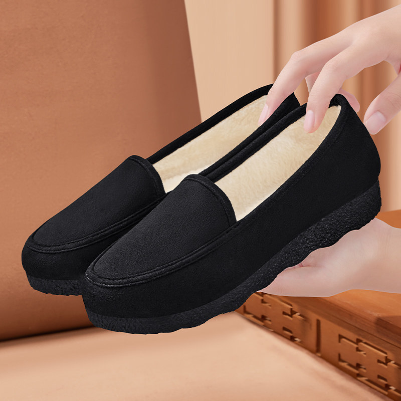 老北京布鞋女冬季加绒保暖软底一脚蹬豆豆棉鞋休闲妈妈黑色工作鞋,女鞋,传统布鞋,淘宝优惠券,粉丝福利购,淘宝优惠卷