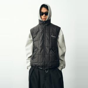 mcmxciii吂司其 刺绣涂层面料立领新雪丽棉方格保暖双面穿马甲