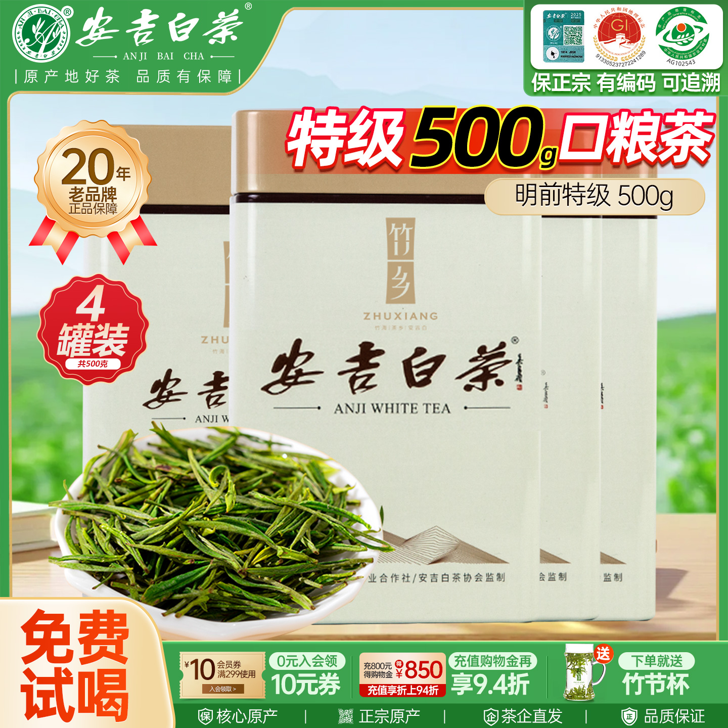 安吉白茶明前特級500g罐裝綠茶葉