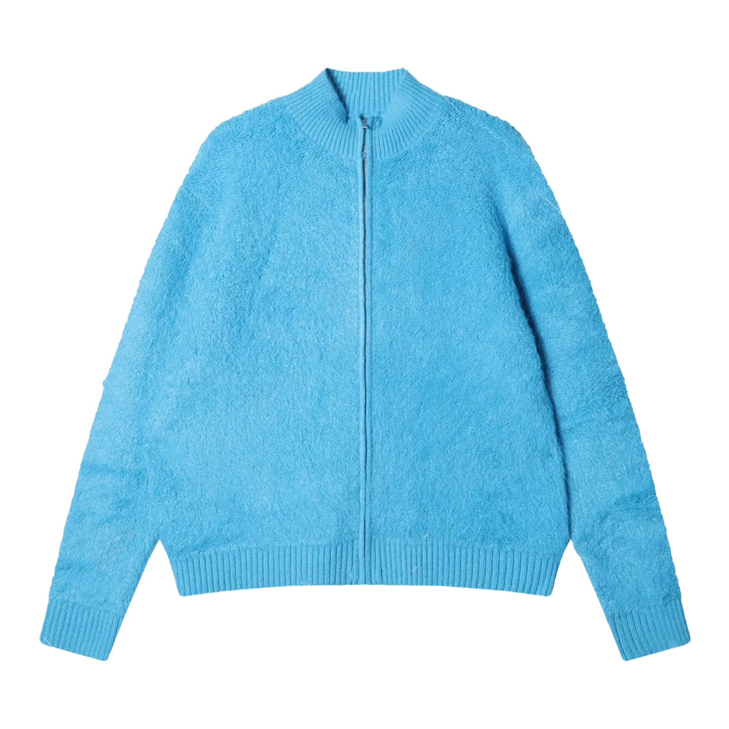 25fw极简风蓝色羊驼毛混纺拉链针织开衫男女同款毛衣外套