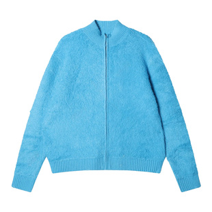 25fw极简风蓝色羊驼毛混纺拉链针织开衫 毛衣外套 男女同款