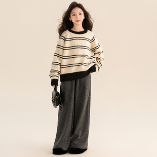 贝田2026新款春季女童套装春装儿童早春天洋气时尚春秋款条纹毛衣