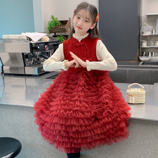 2025新款冬装拜年服女童新中式中国风过年衣服儿童新年连衣裙套装