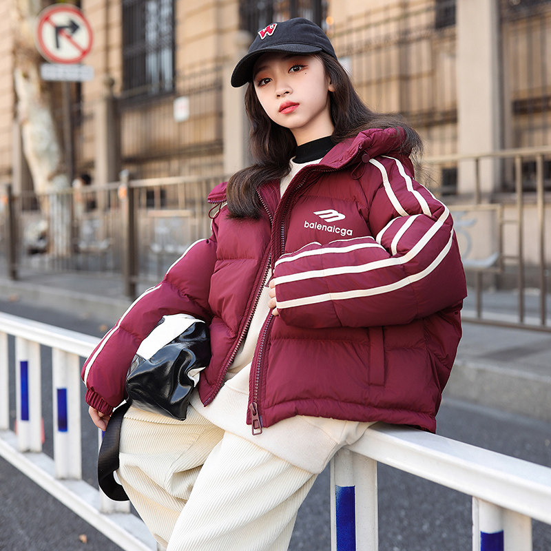 2023新款冬季女童羽绒服洋气时尚拉条儿童加厚中大童保暖女孩外套