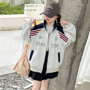 贝田女童外套春秋款儿童秋季2025新款早秋运动洋气女孩秋天棒球服