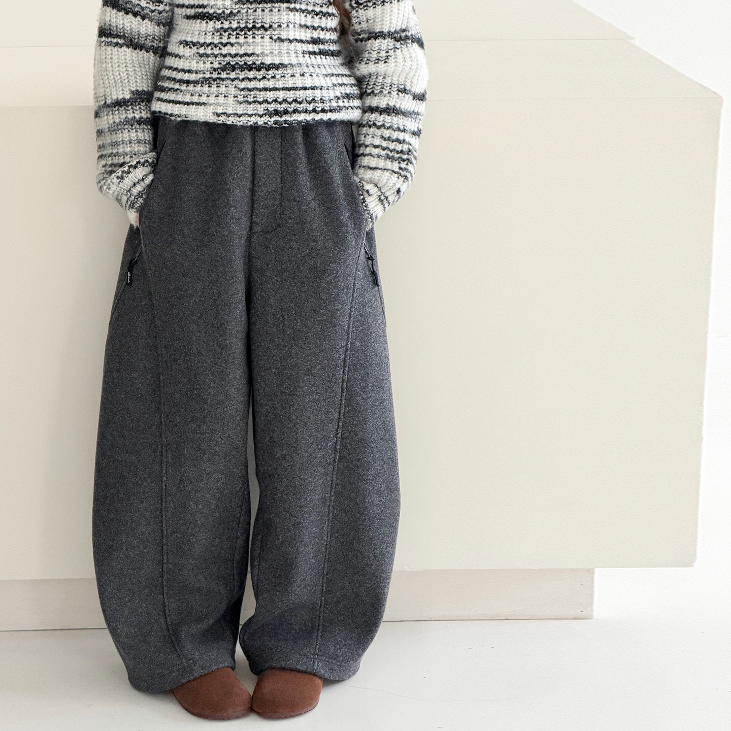 贝田女童冬季加绒加厚毛呢裤