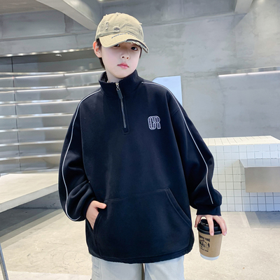 贝田男童冬季加绒加厚立领卫衣