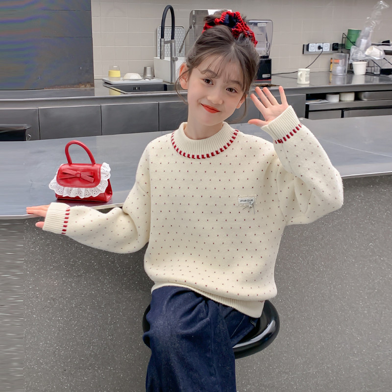 2025新款冬季女童毛衣秋冬款儿童毛线衣洋气加绒加厚一体绒打底衫
