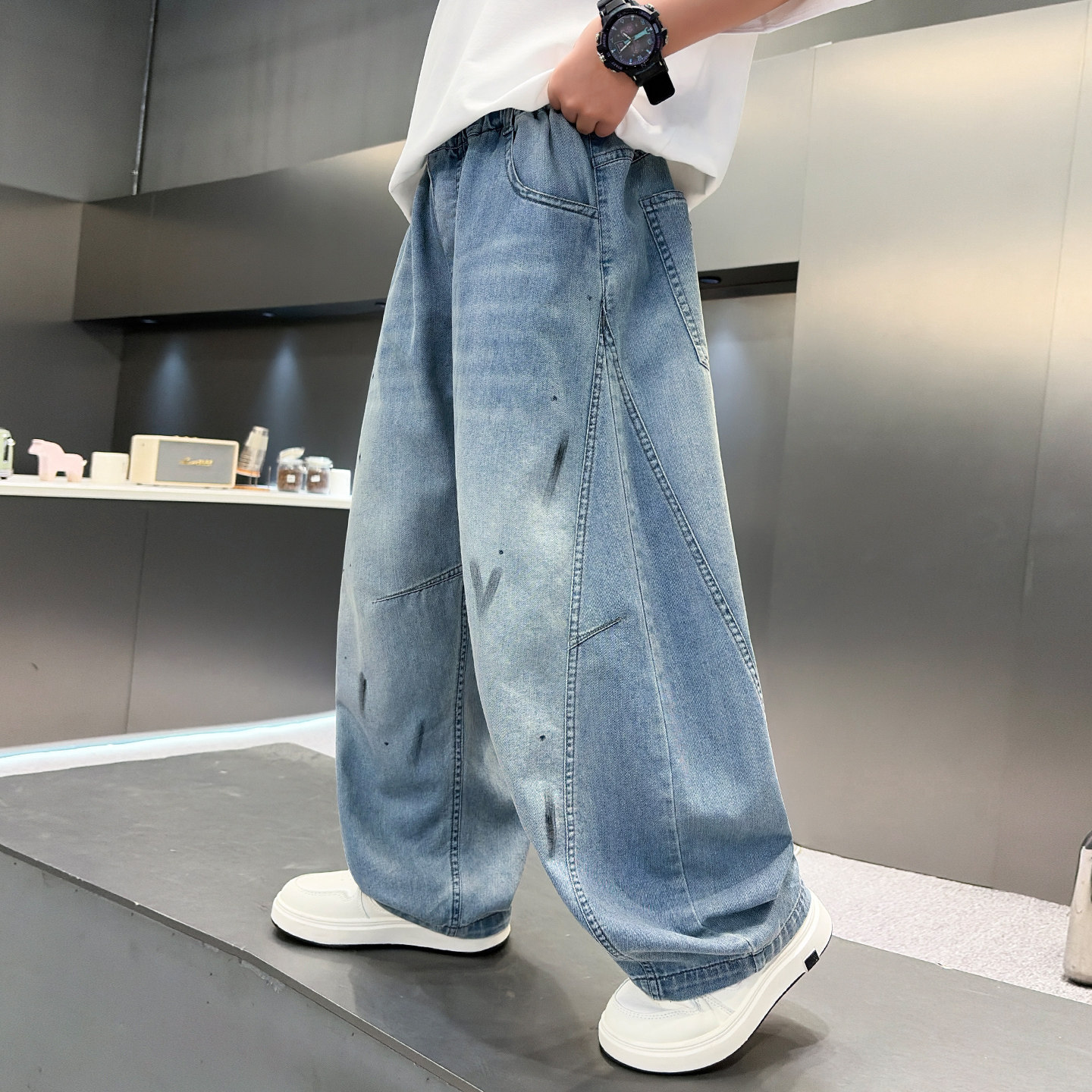 贝田男童夏季冰丝牛仔防蚊裤图片