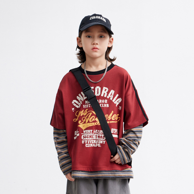 贝田男童春秋酷帅假两件卫衣