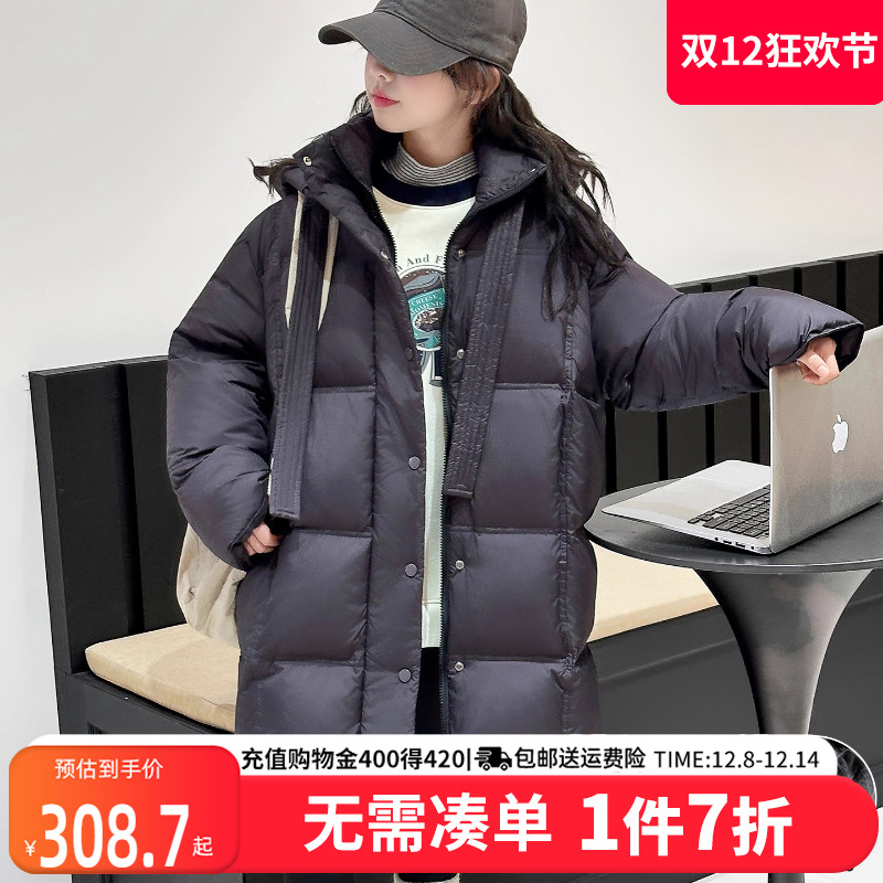 贝田女童冬季加厚中长款羽绒服