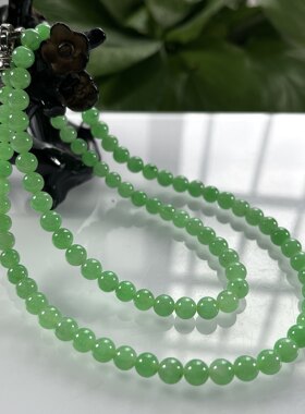 收藏级别，缅甸天然翡翠A货，卡6高冰满绿阳绿圆珠微塔珠项链3248