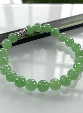 收藏级别，缅甸天然翡翠A货，卡8冰种起胶满绿晴阳绿圆珠手串2089