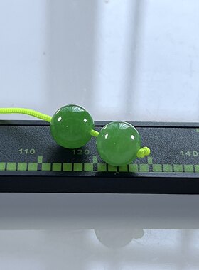 缅甸天然翡翠A货，卡8冰种起胶满绿阳绿圆珠单珠一对182