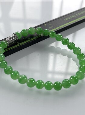 收藏传承级别，缅甸天然翡翠A货，卡6高冰种浓正阳绿圆珠手串1189