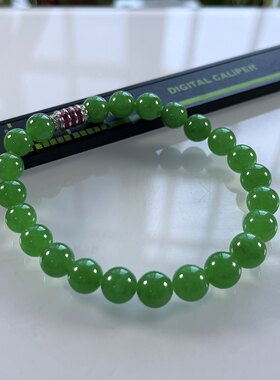 收藏传承级别，缅甸天然翡翠A货，卡7.8冰种浓正阳绿圆珠手串1642