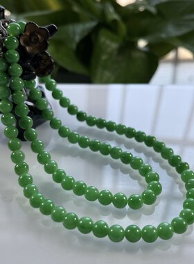 缅甸天然翡翠A货，卡6.3冰润满绿阳绿圆珠项链3756
