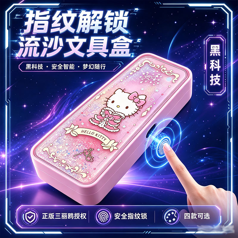 正版三丽鸥指纹密码锁笔盒女孩图片