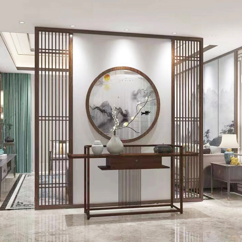 屏风隔断客厅餐厅别墅茶室进门实木格栅办公室公司入户玄关新中式