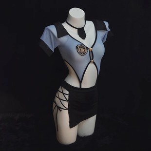 夜趣【秘密特工】性感内衣女警制服cos连体睡衣战袍纯欲风qqny透