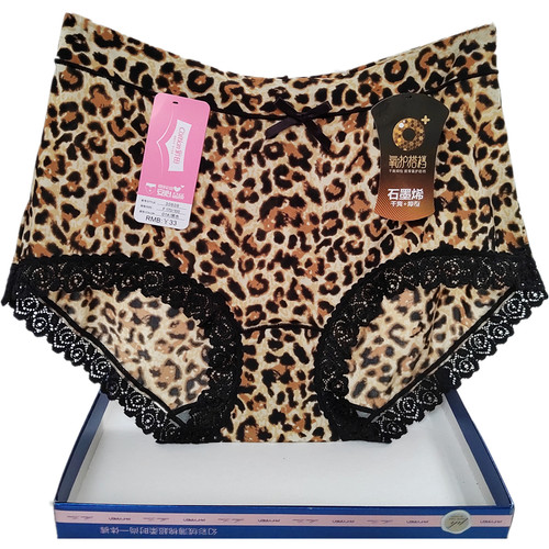 彩田冰丝内裤女士中腰30606豹纹